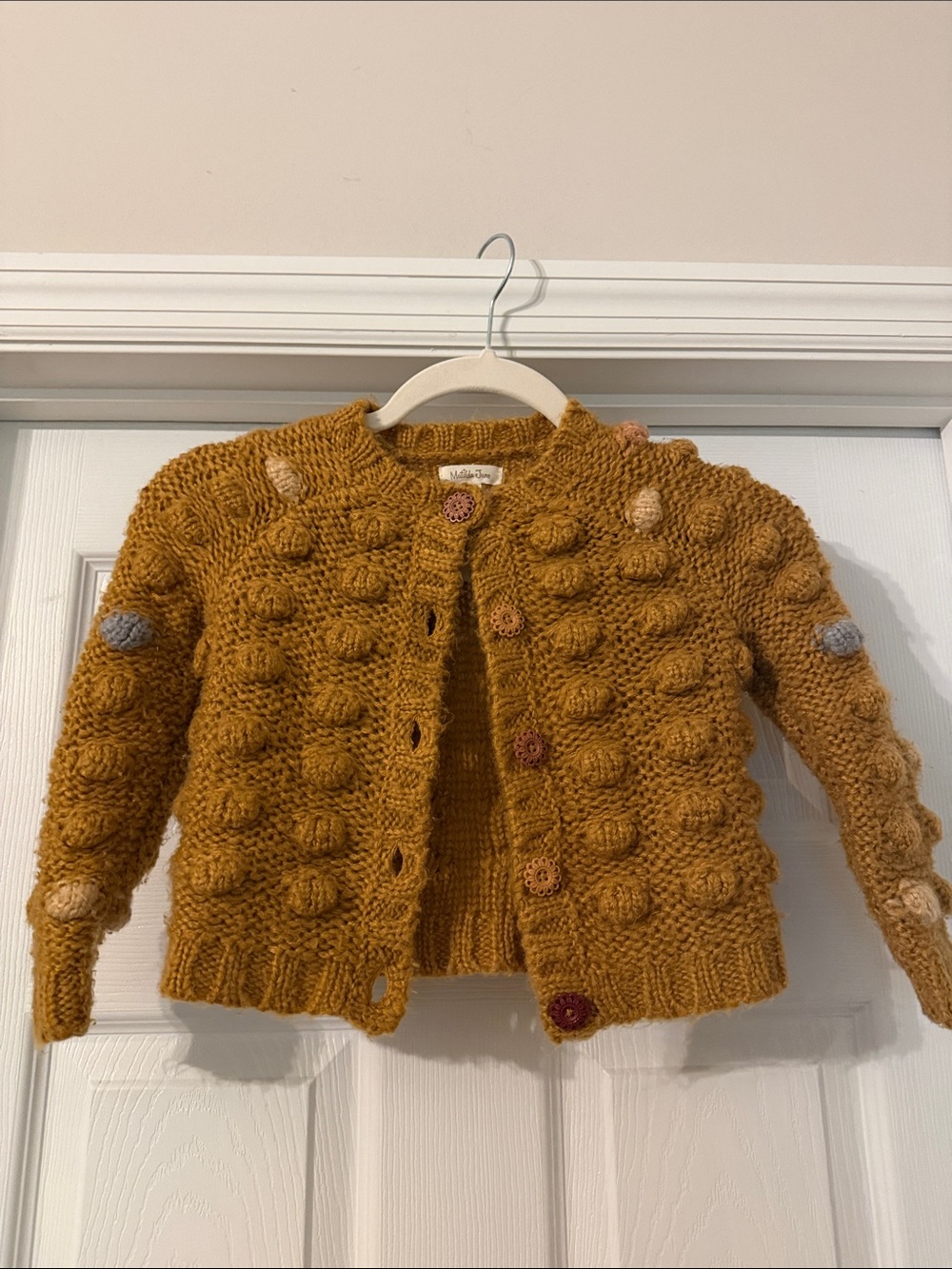 Matilda Jane Mustard Bubble Knit Cardigan with Colorful Buttons